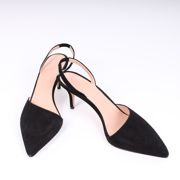 Jcrew Black Asymmetrical Pointy Toe Suede Skinny Slingback Colette Pump - Picture 1 of 7